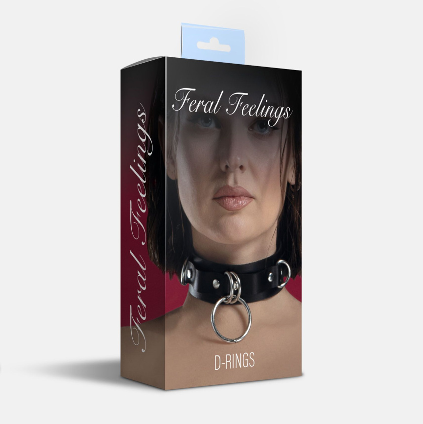 Нашийник для фіксації з натуральної шкіри Feral Feelings - D-Rings Black фото 2