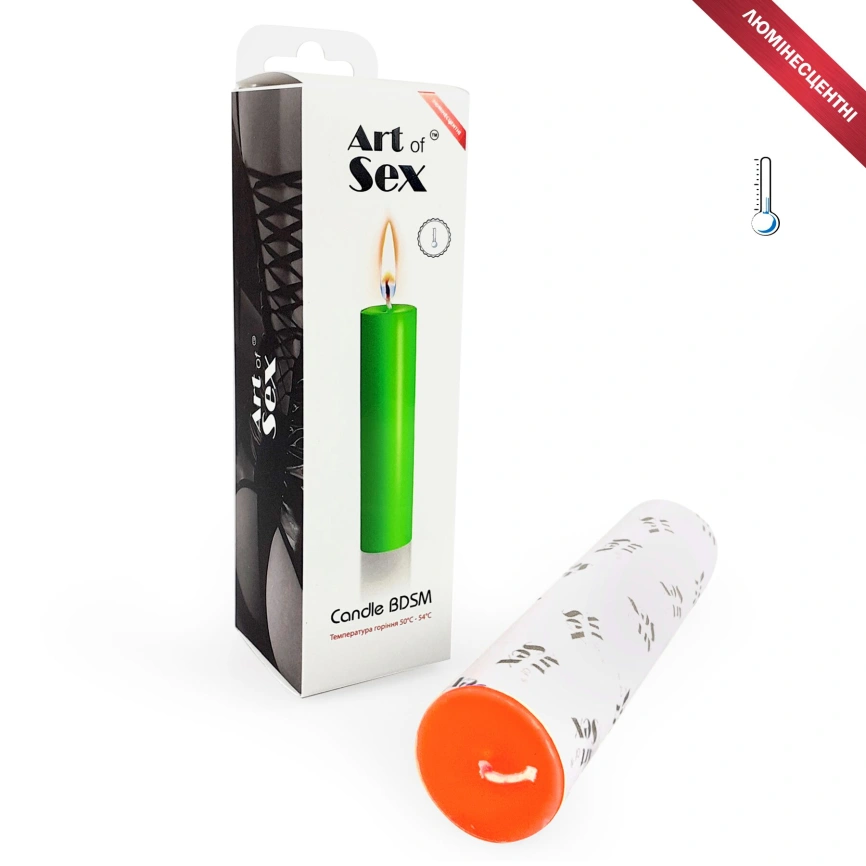 Оранжевая свеча восковая Art of Sex size M 15 см низкотемпературная, люминесцентная фото 2