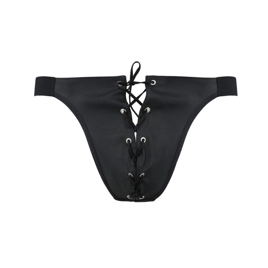 Мужские слипы на шнуровке Passion 044 SLIP BEN XXL/XXXL Black, экокожа, люверсы фото 11