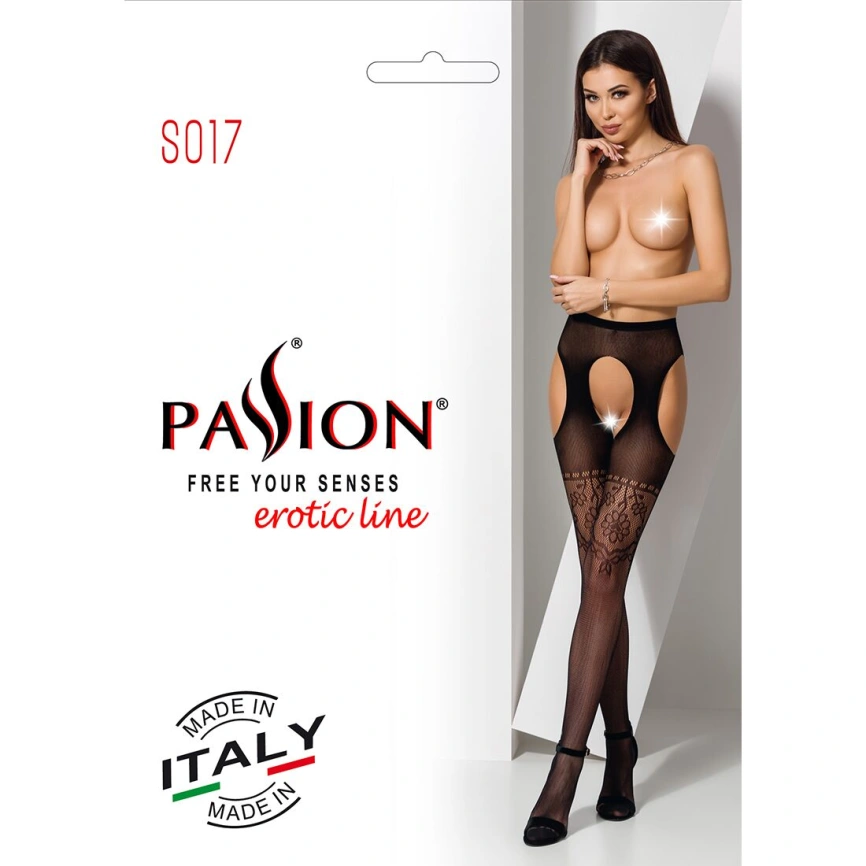 Колготки-бодистокинги с открытым доступом Passion S017 One Size, Black, имитация чулок и пояса фото 14