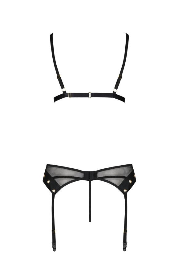 Комплект білизни Passion NESSY SET L/XL black, бюстгальтер, пояс для панчіх, стрінги фото 4
