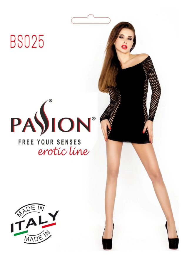 Бодистокинг Passion BS025 white, платье-сетка, спущенное плечо, длинный рукав фото 4