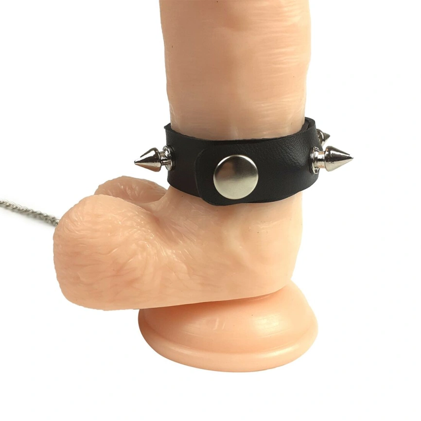 Кольцо для пениса Penis Ring с шипами и поводком, натуральная кожа фото 9