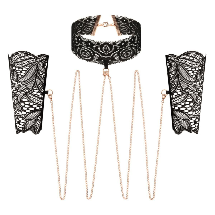 Мереживні наручники та комір Rosy Gold - Lace Cuffs and Collar - Black фото 1