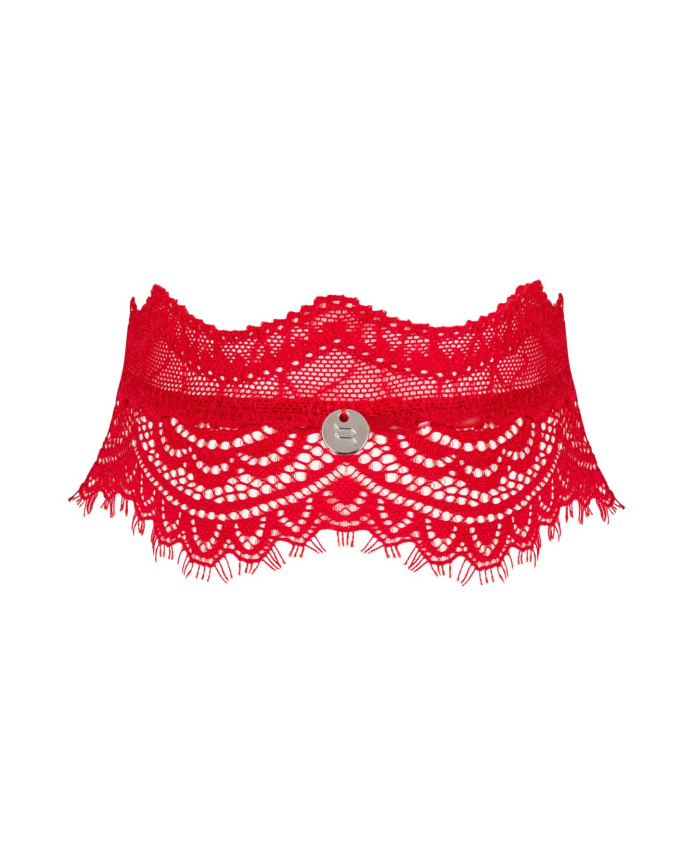 Широкий мереживний чокер Obsessive Bergamore choker, red фото 1
