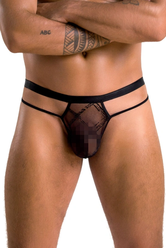 Мужские прозрачные стринги Passion 029 THONG COLLIN L/XL Black, сетка фото 1