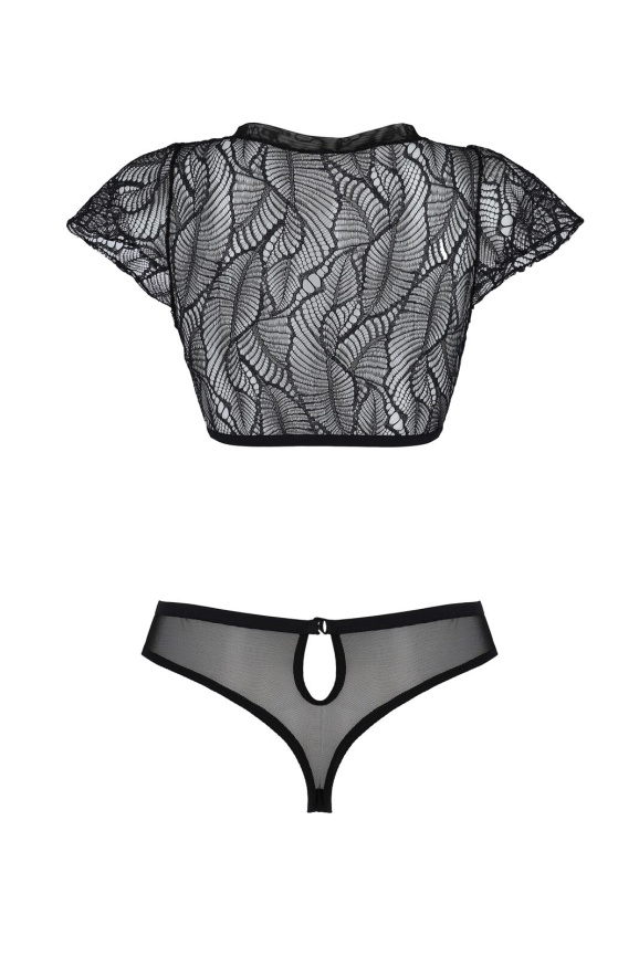 Комплект Passion LEAFA BIKINI black, XXL/XXXL, бюстгальтер-топ з рукавчиками, стрінги-шортики з вирізом фото 4