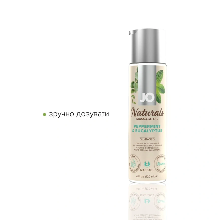 Массажное масло JO Naturals Massage Oil Peppermint & Eucalyptus с эфирными маслами (120 мл) фото 3