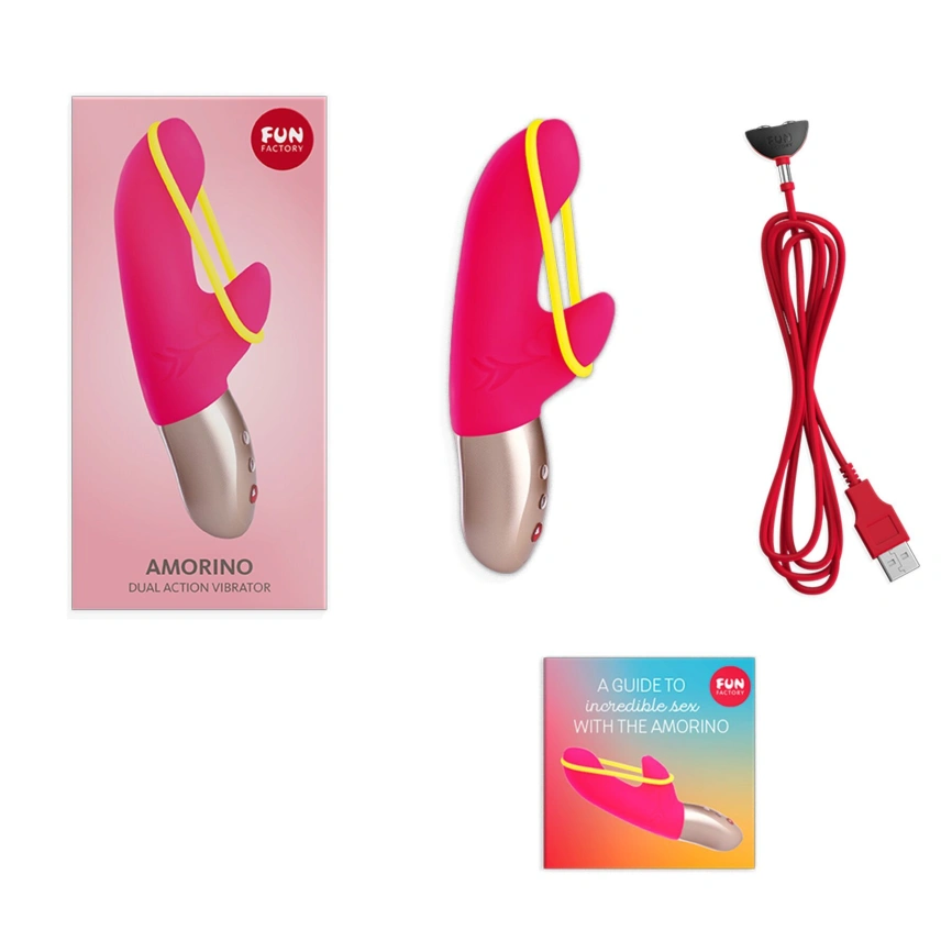 Мини вибратор-кролик со стимулирующей лентой Fun Factory AMORINO pink/neon yellow (мятая упаковка!!!) фото 5