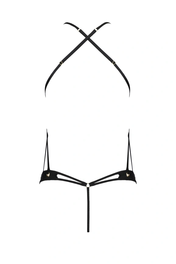 Боди с открытым доступом Passion TASMINA BODY XXL/XXXL, black, экокожа, шнуровки, ажурные кружева фото 4