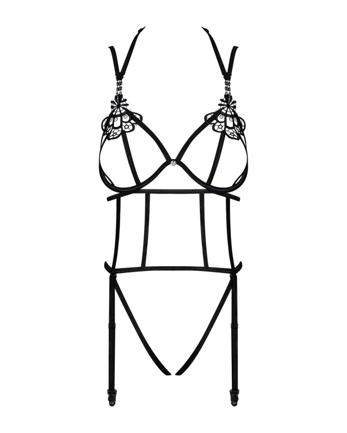 Боди из стреп с доступом Obsessive Badossa crotchless teddy L/XL, черный фото 5
