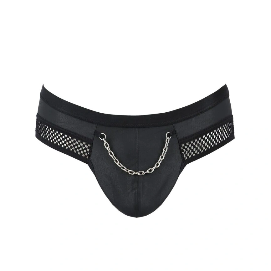 Мужские трусы с цепочкой Passion 030 SLIP TOM S/M Black, экокожа, открытые ягодицы фото 11
