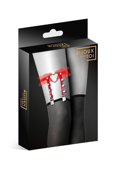 Гартер на ногу Bijoux Pour Toi - WITH HEART AND SPIKES Red, сексуальна підв'язка з сердечком фото 3