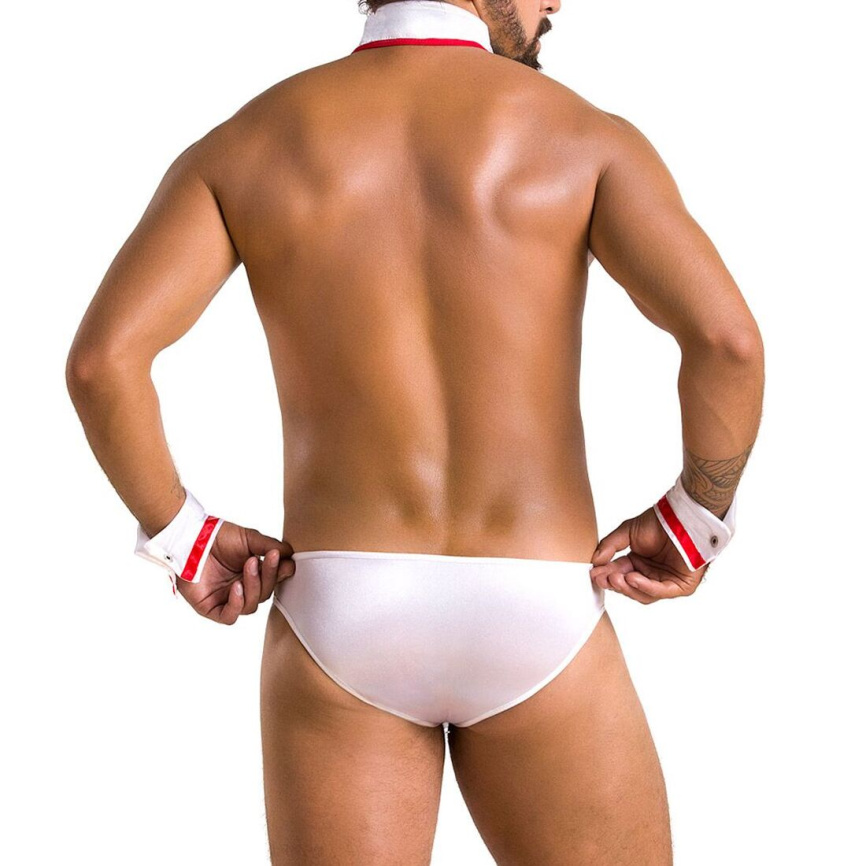 Комплект еротичної чоловічої білизни Passion 037 GREGORY XXL/XXXL White, труси, комірець, манжети фото 8