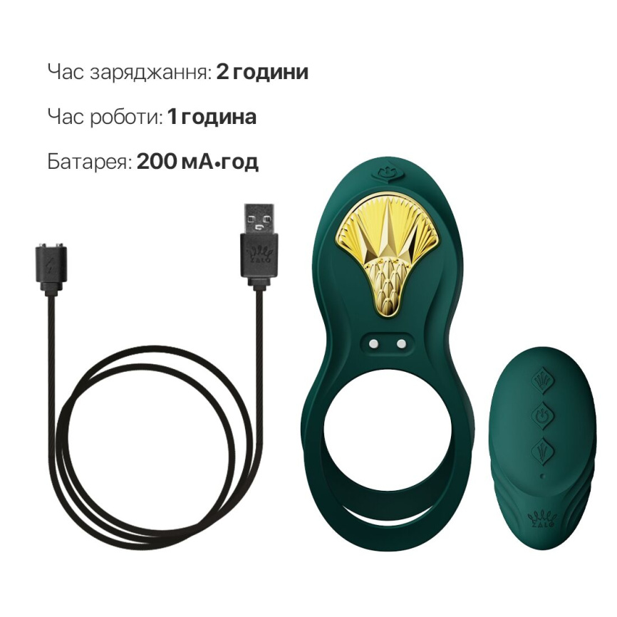 Смарт-ерекційне кільце Zalo -  BAYEK Turquoise Green, подвійне з ввідною частиною, пульт ДК фото 6