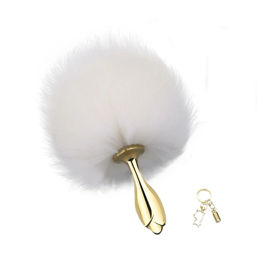 Металлическая анальная пробка — кроличий хвост LOCKINK SEVANDA White Bunny-Tail Anal Rose-shape Plug фото 1