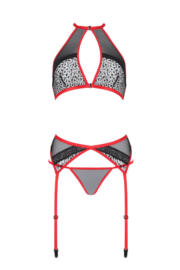 Комплект білизни Passion SATARA SET XXL/XXXL red, топ, пояс для панчіх, стрінги фото 3