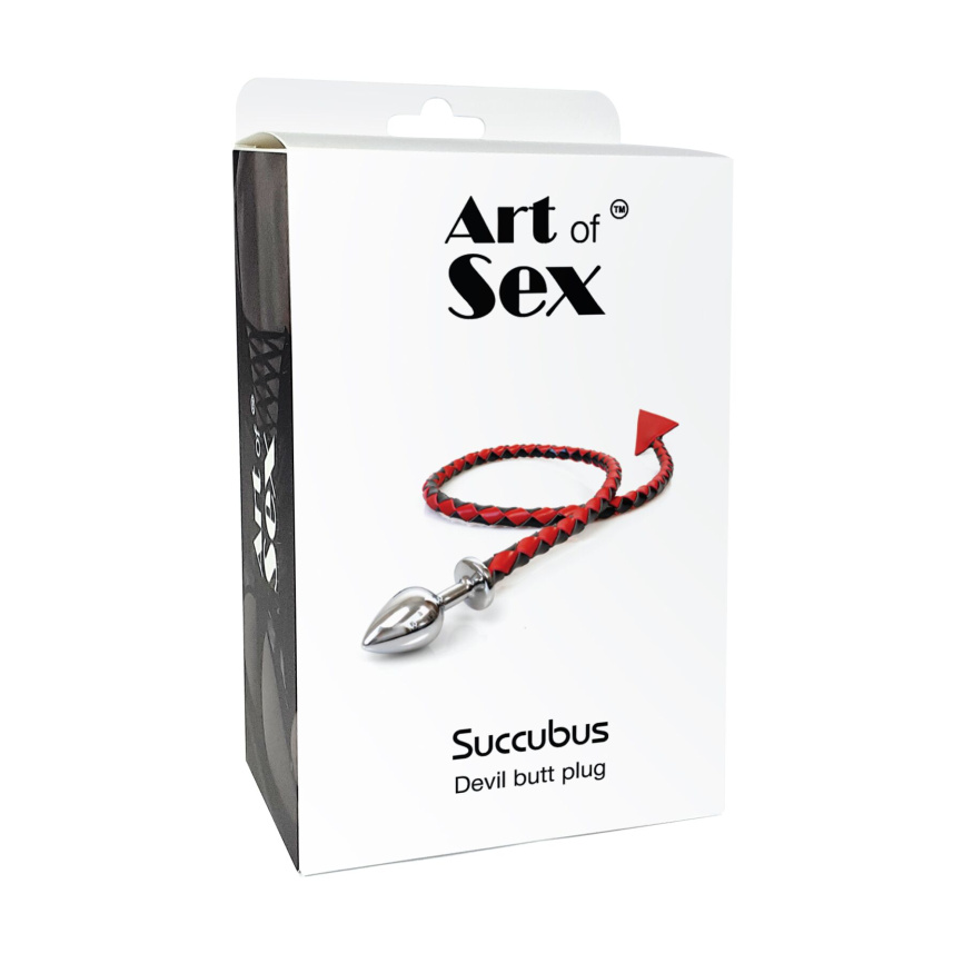 Металева анальна пробка M з диявольським хвостом Art of Sex - Succubus, екошкіра, чорний/червоний фото 5