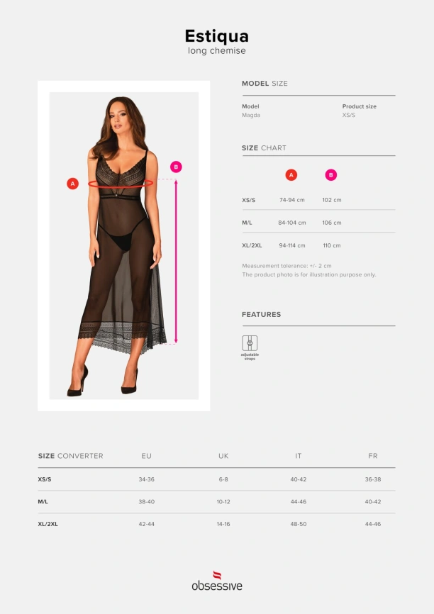 Полупрозрачная длинная сорочка Obsessive Estiqua chemise M/L, черный, ассиметричный крой фото 7