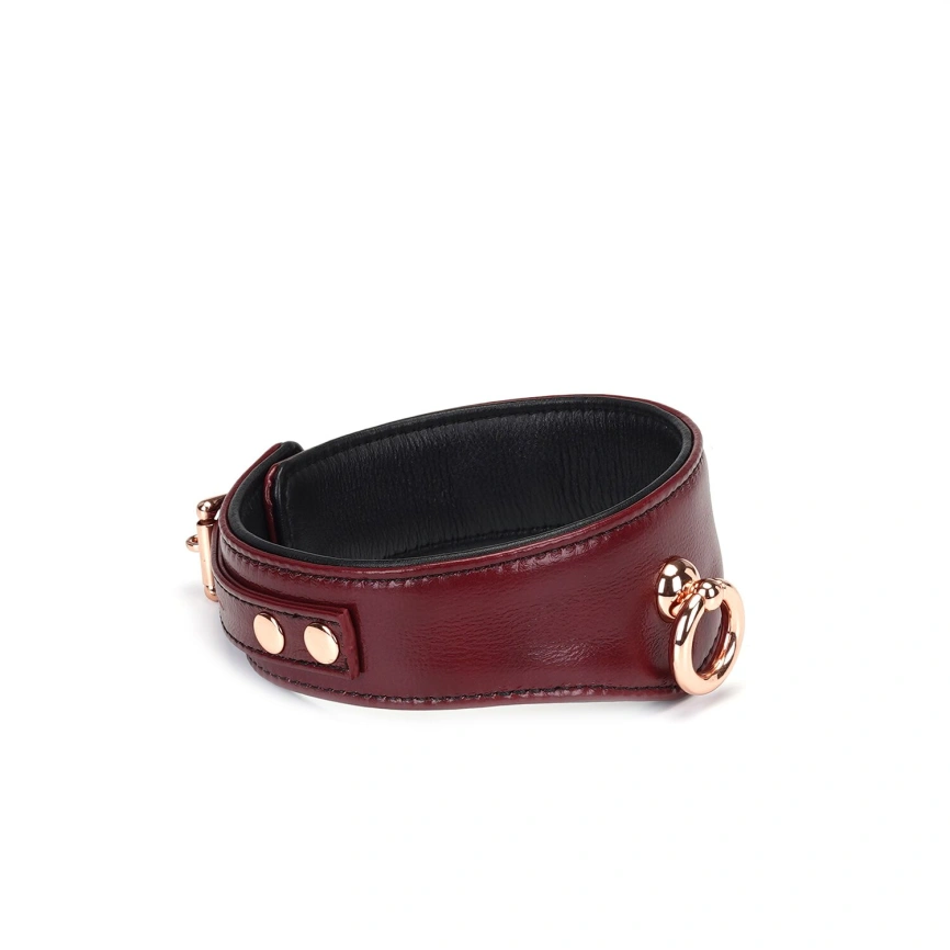 Кожаный ошейник с поводком Liebe Seele Wine Red Curved Collar, замок-сердечко фото 4