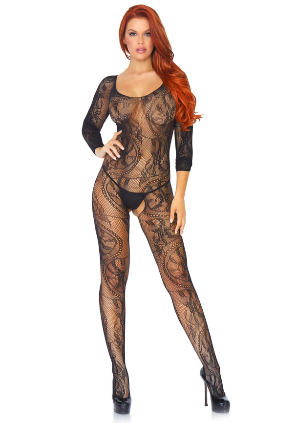 Бодістокінг Leg Avenue Swirl Lace Bodystocking One size Black, ажурна тканина, доступ фото 3