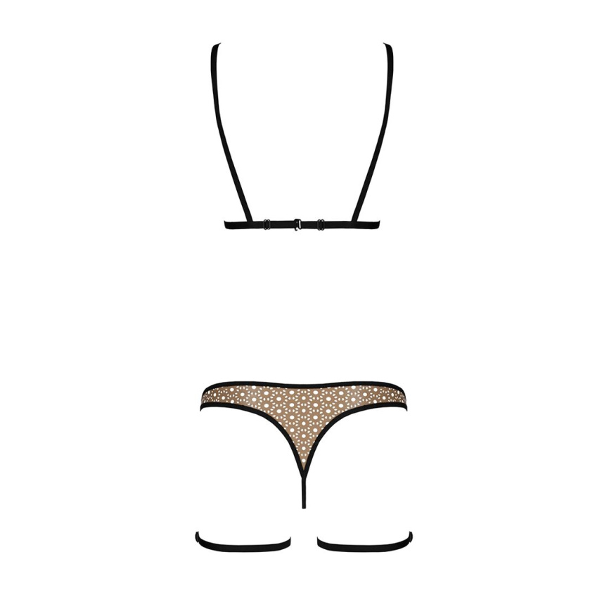 Еротичний комплект спідньої білизни Passion GABI SET S/M beige, трусики з гартерами фото 11