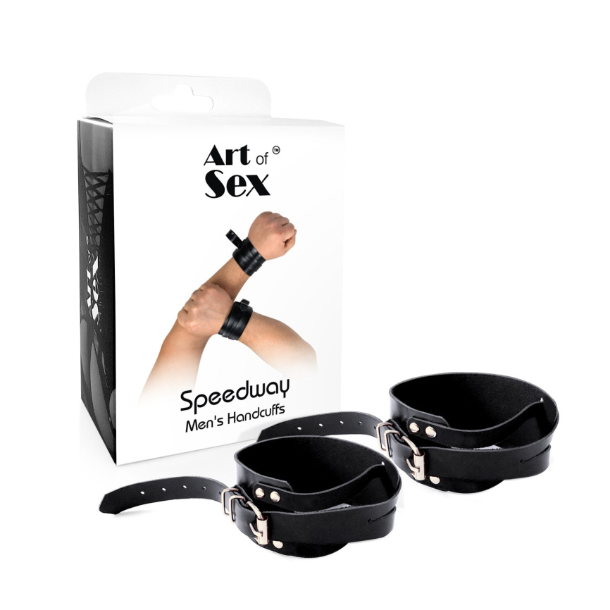 Чоловічі шкіряні наручники Art of Sex - Man Handcuffs Speedway XS-M, колір чорний фото 3