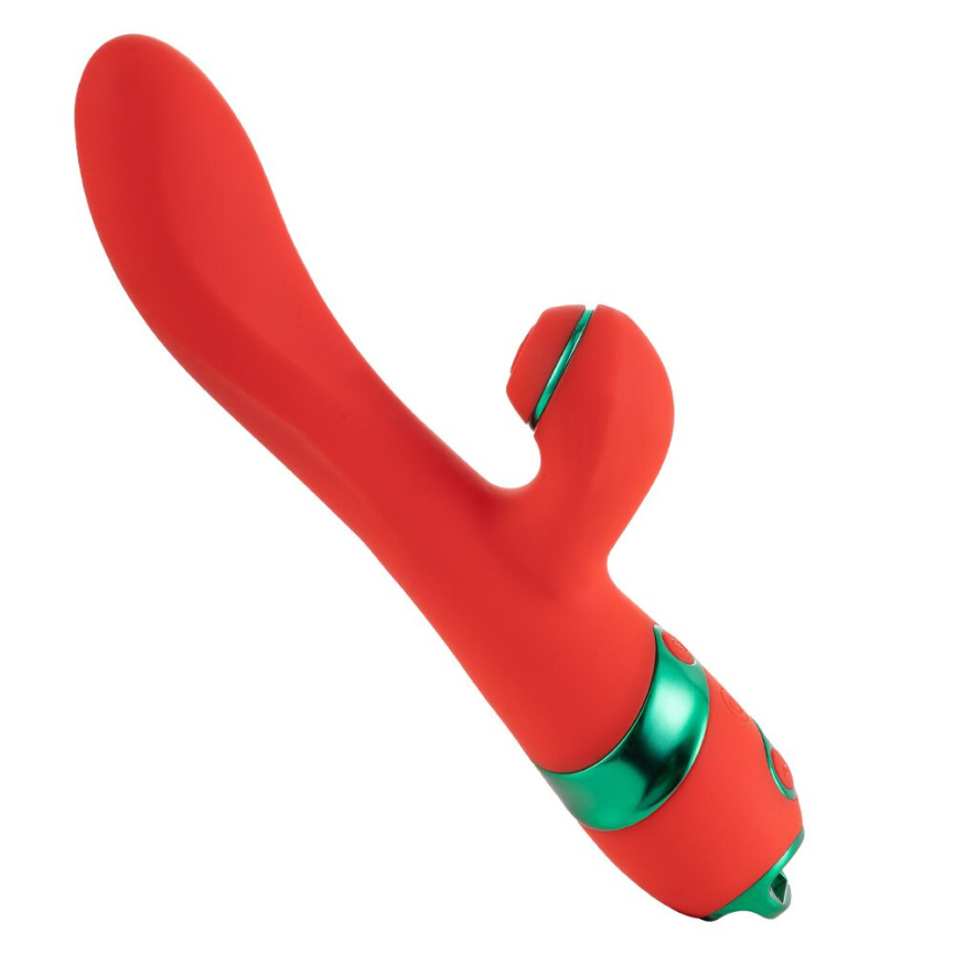 Вібратор-кролик з пульсацією та флогером LOCKINK SEVANDA Whip Vibrating Massage Wand, червоно-зелений фото 6