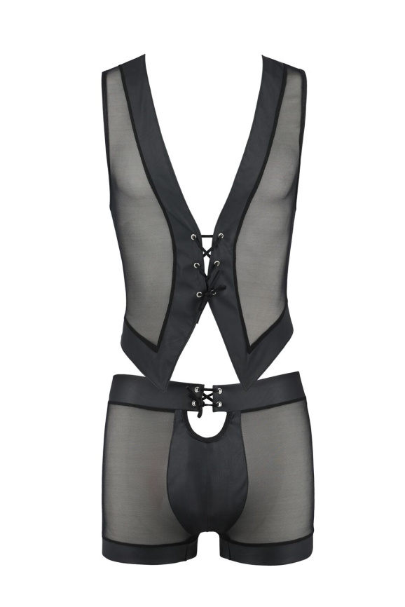 Комплект чоловічої білизни на шнурівці Passion 053 SET WILLIAM L/XL Black, жилет, боксери фото 3