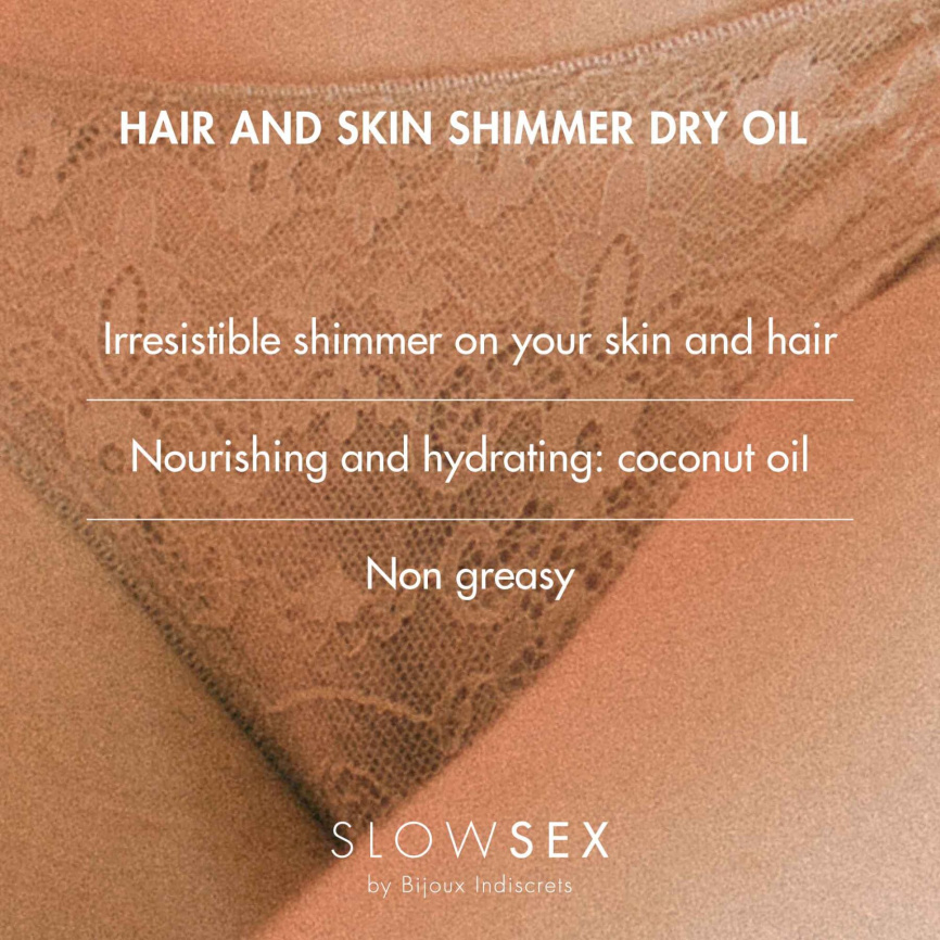 Суха олія-шимер для волосся та тіла Bijoux Indiscrets Slow Sex Hair and skin shimmer dry oil фото 4