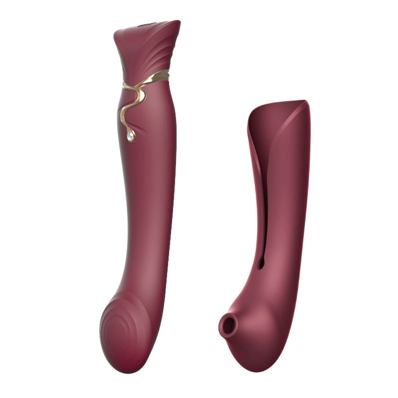 Смартвибратор 3в1 Zalo — Queen Set Wine Red, пульсирующая жемчужина и вакуум, кристалл Swarovski фото 1