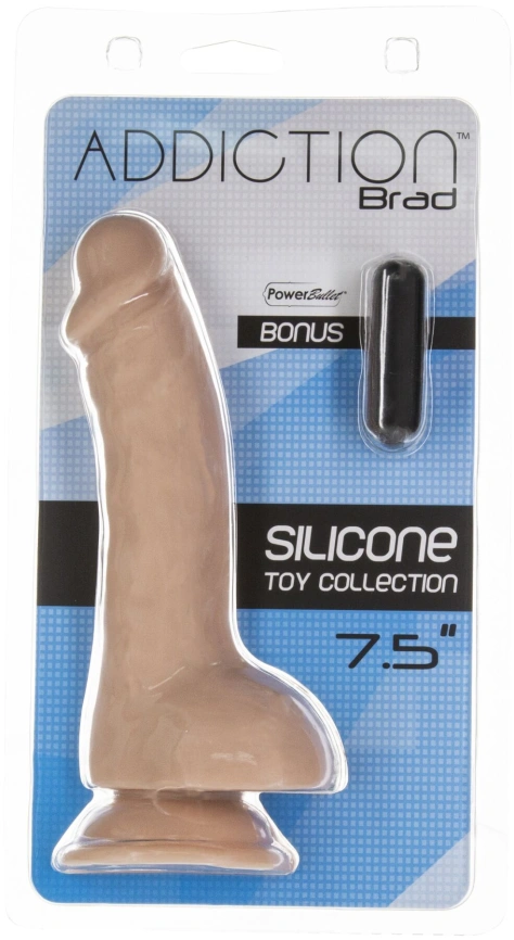 Изогнутый фаллоимитатор на присоске ADDICTION — BRAD 7,5″ Dildo With Balls, Beige фото 6