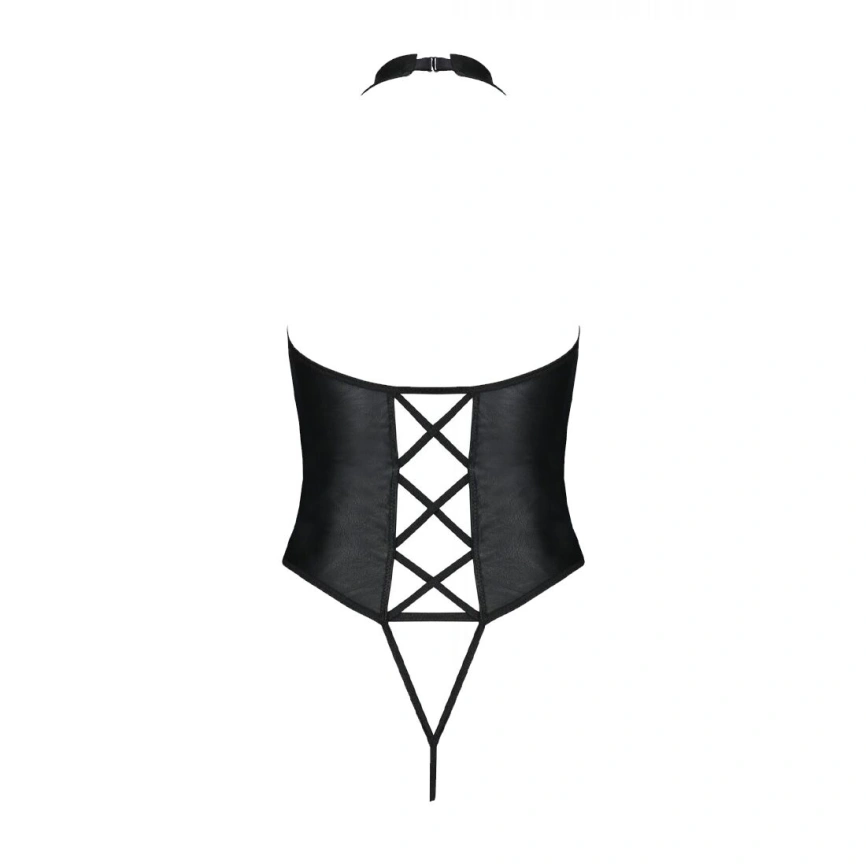 Боди из экокожи Passion NANCY BODY 4XL/5XL black, с имитацией шнуровки и открытым доступом фото 8