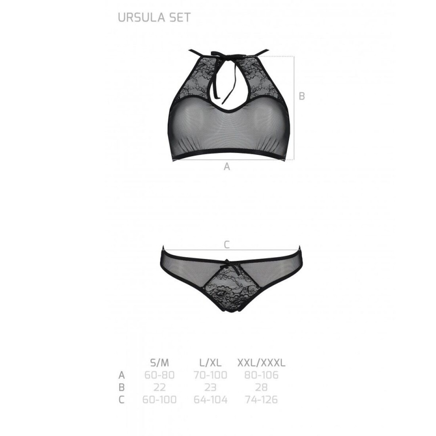 Комплект: бра, трусики з ажурним декором та відкритим кроком Passion URSULA SET XXL/XXXL, black фото 5