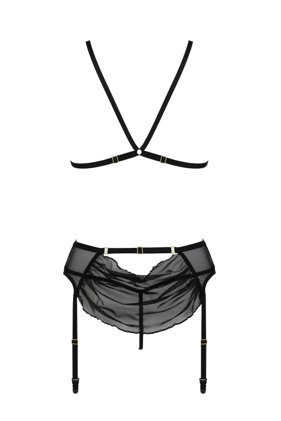 Комплект з відкритим доступом Passion DELIENA SET XXL/XXXL black, ліф, стрінги, пояс для панчіх фото 4