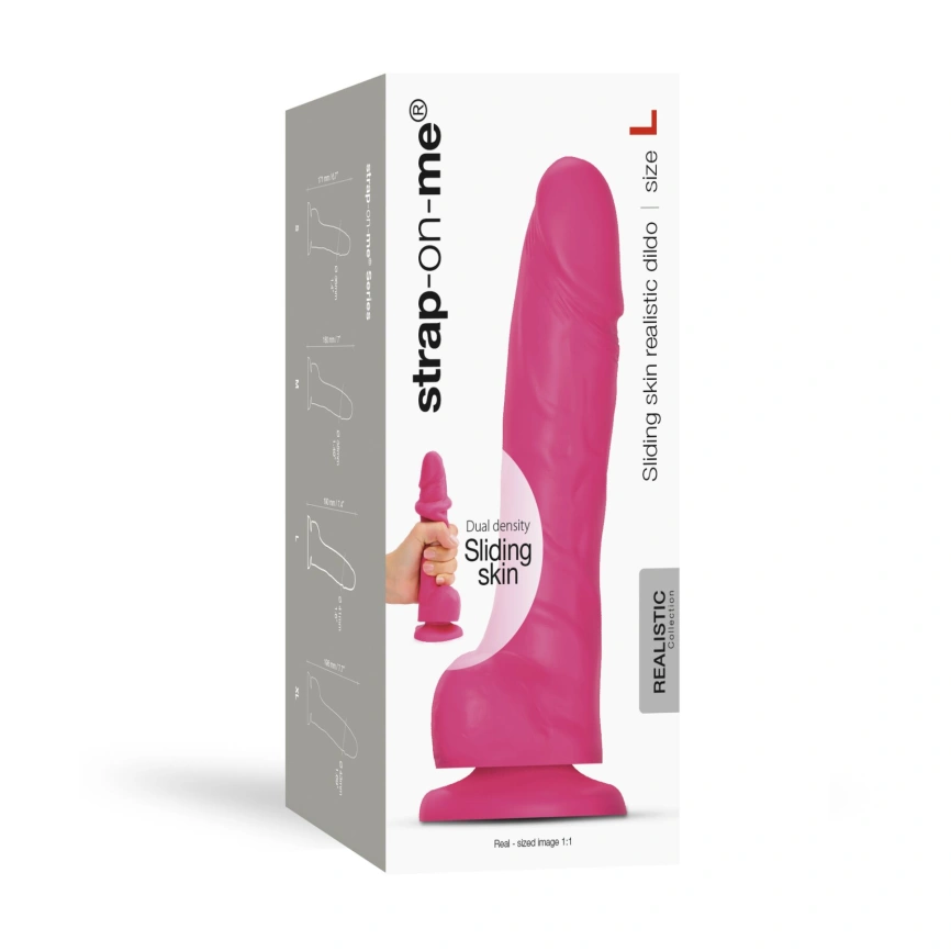 Реалистичный фаллоимитатор Strap-On-Me Sliding Skin Realistic Dildo Fuchsia L, эффект подвижной кожи фото 7