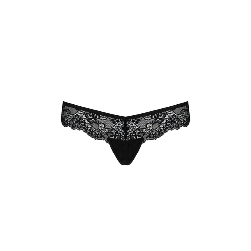 Кружевные трусики-танга с атласным бантиком Passion NAJA THONG S/M, black фото 11