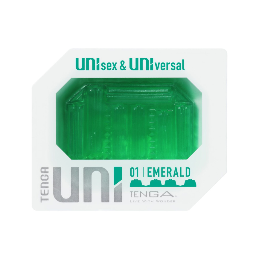 Унісекс-стимулятор Tenga UNI Emerald, зелений, з геометричним рельєфом, лубрикант у комплекті фото 1