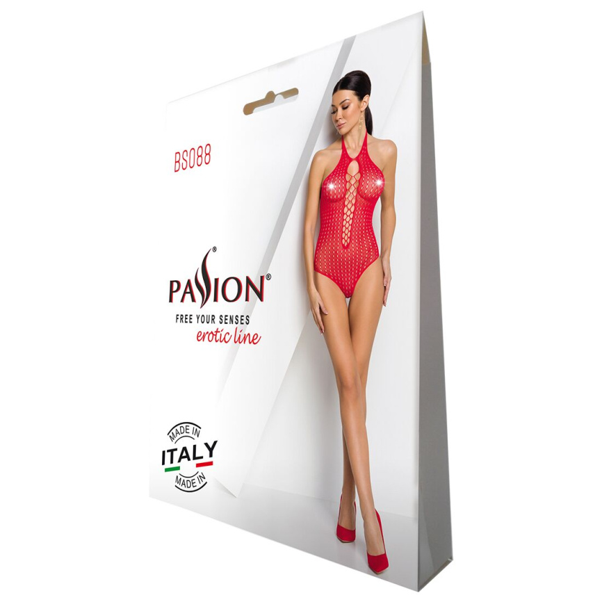 Бодістокінг з декольте Passion BS088 red, імітація корсетної шнурівки фото 6