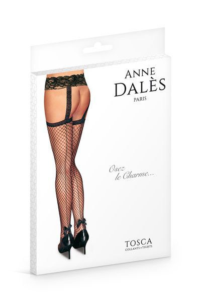 Панчохи з поясом Anne De Ales TOSCA T3 Black, середня сіточка, ззаду стрілки, мереживний пояс фото 3