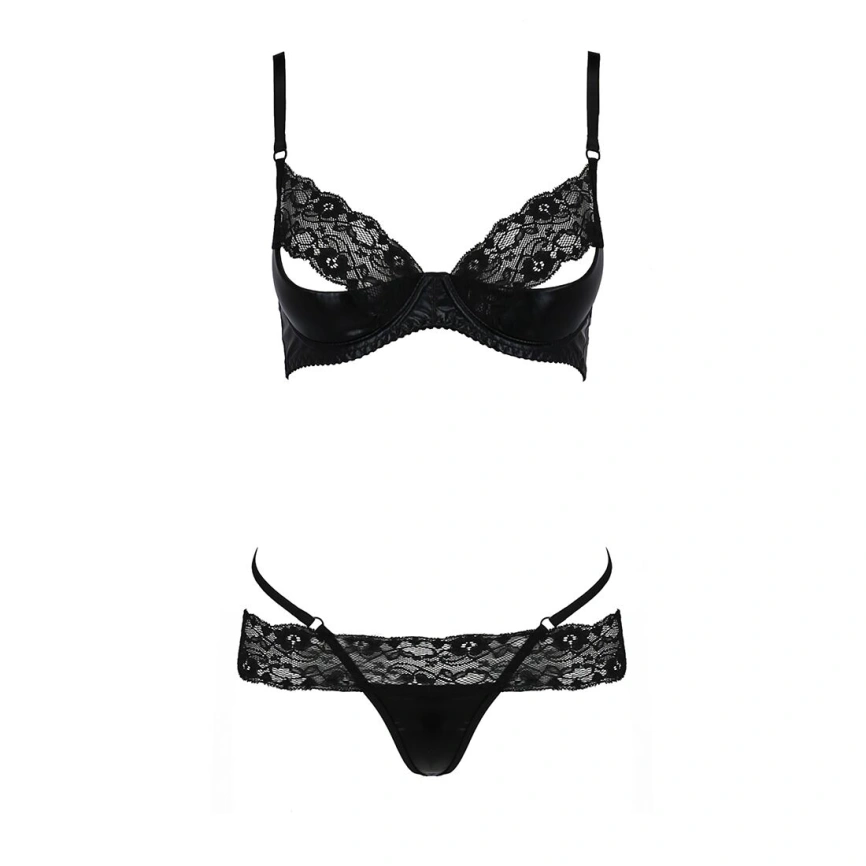 Комплект белья Passion Exclusive NORTH SET S/M, black, лиф и трусики с элементами под латекс фото 8