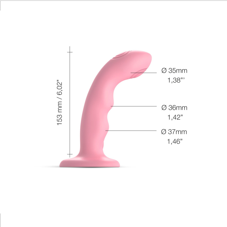 Насадка для страпона з подвійною точковою пульсацією Strap-On-Me TAPPING DILDO WAVE – CORAL PINK, М фото 2