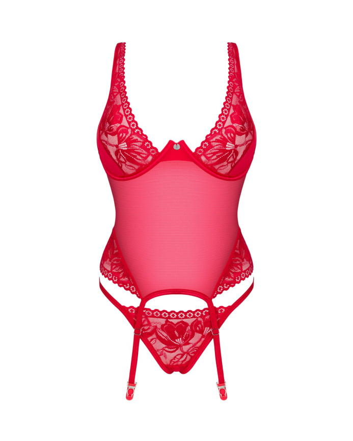 Прозорий корсет Obsessive Lacelove corset XS/S Red, мереживо, підв’язки для панчіх фото 3