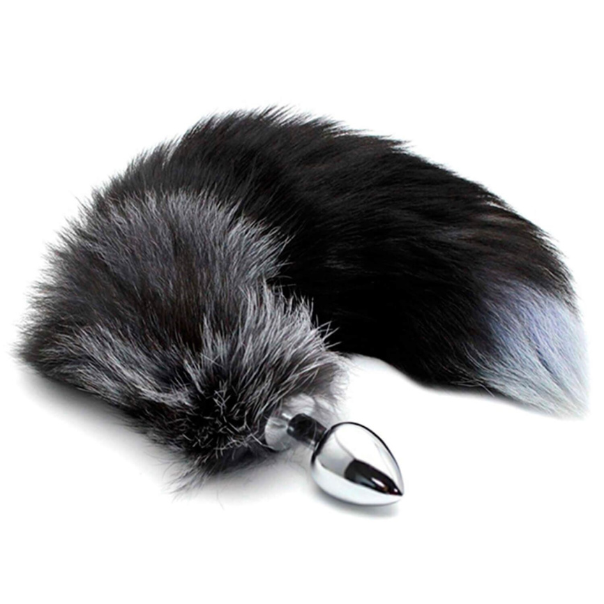 Металева анальна пробка Лисячий хвіст Alive Black And White Fox Tail M, діаметр 3,4 см фото 1