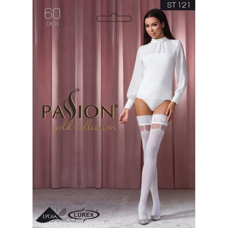Панчохи Passion ST121 1/2 white на ажурній силіконовій резинці з квітковим орнаментом і вертикальним фото 5