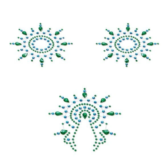 Пэстис из кристаллов Petits Joujoux Gloria set of 3 - Green/Blue, украшение на грудь и вульву фото 1