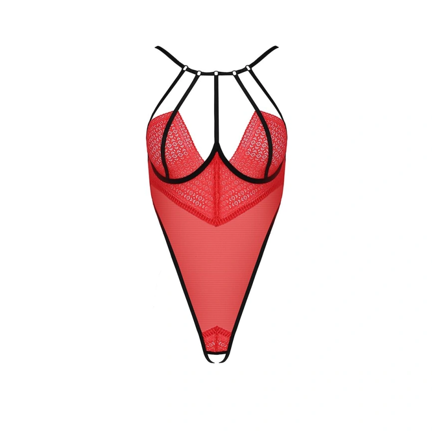 Боди с высоким вырезом бедра Passion Exclusive AKITA BODY S/M, red фото 8