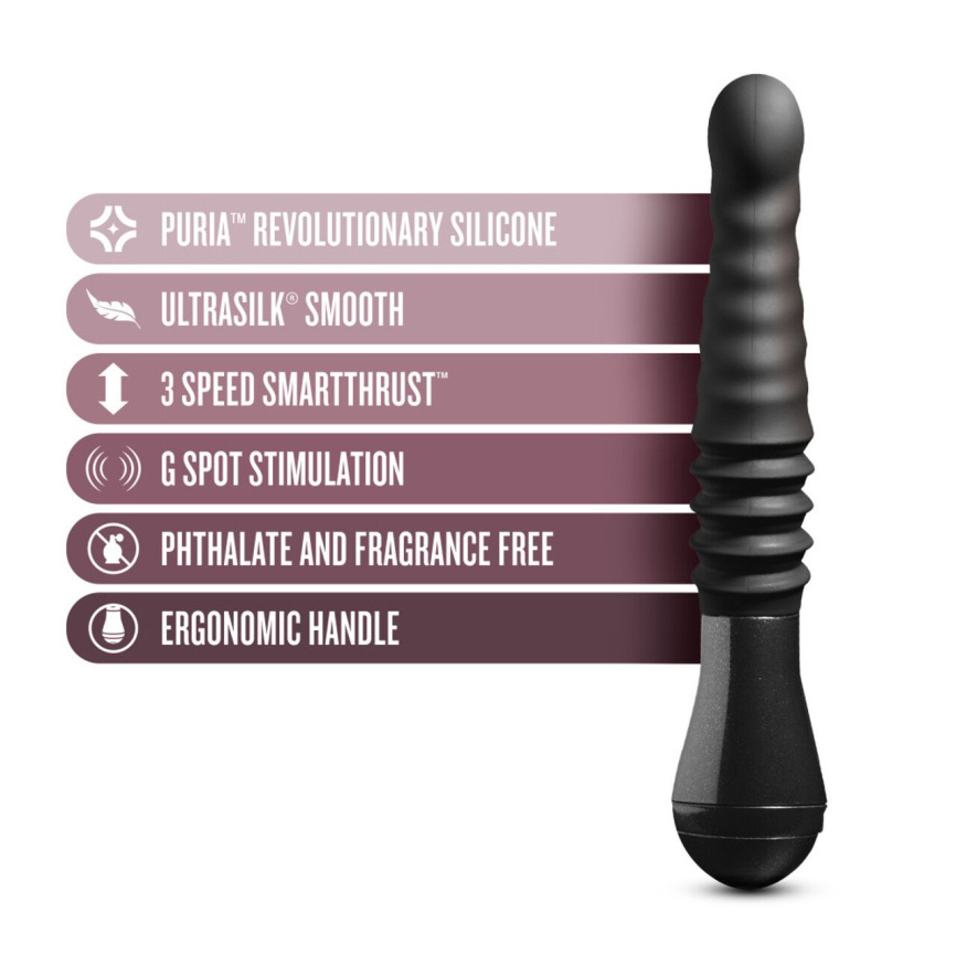 Пульсатор Blush Temptasia – Lazarus Thrusting Dildo – Black, ребристий стовбур, 3 швидкості фото 2