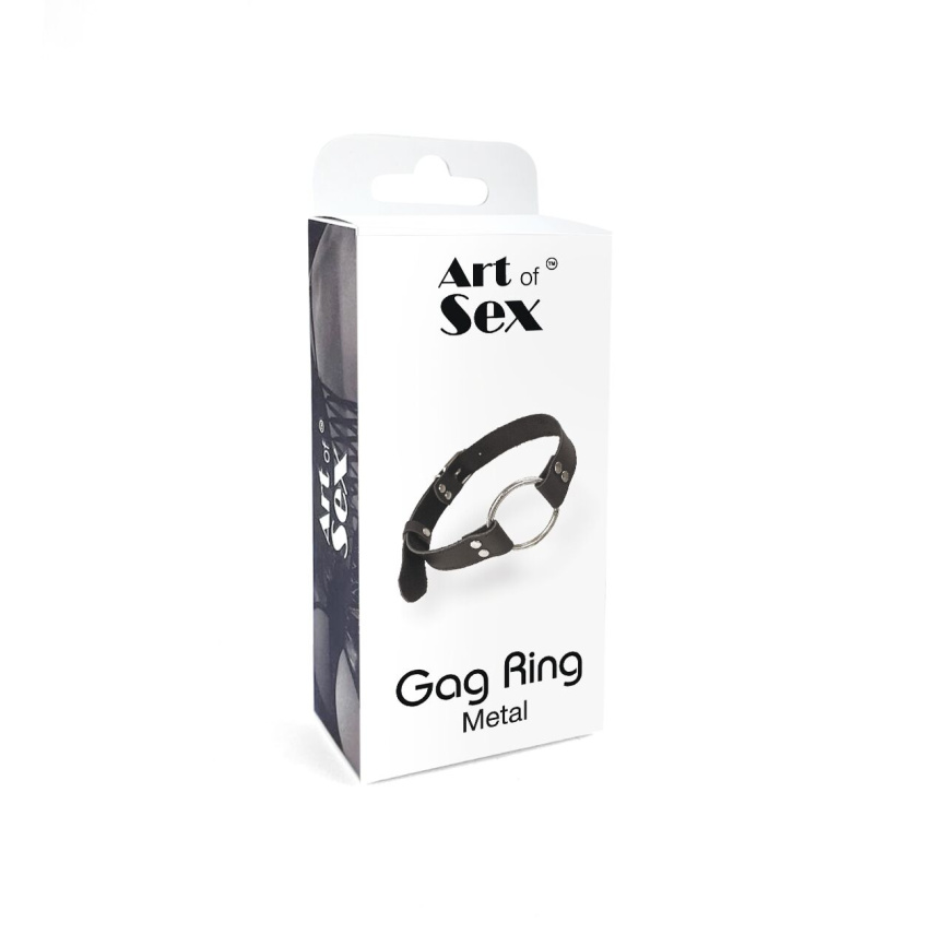 Кляп металеве кільце на ременях Art of Sex – Gag Ring Metal, чорний, натуральна шкіра фото 4