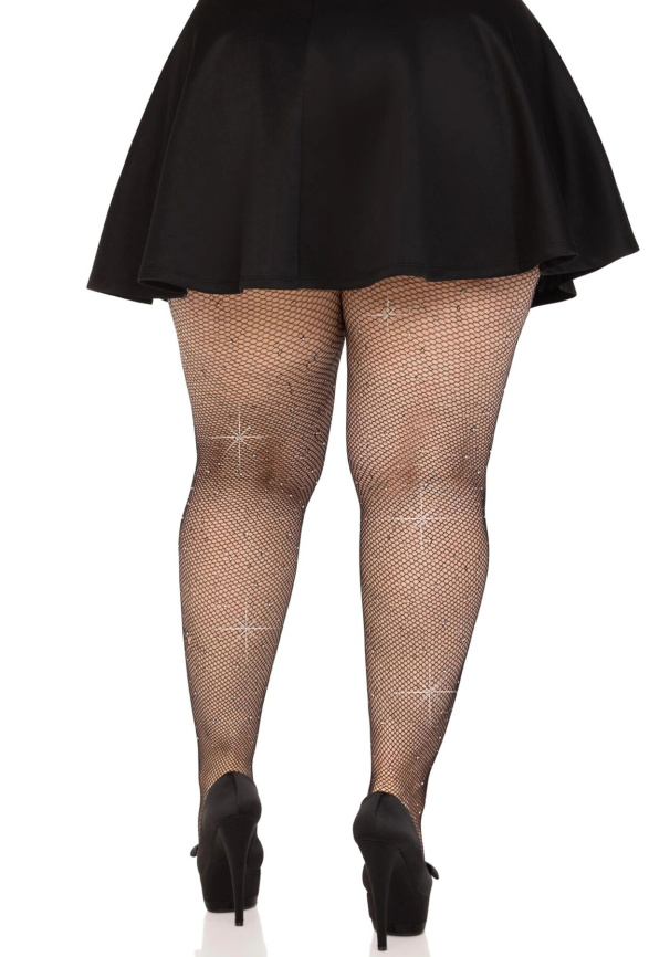 Колготки Leg Avenue Rhinestone micro net tights Plus size Black, дрібна сітка, стрази фото 4